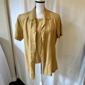 Carol Horn Workshop Tank & Shirt Sz L Linen Blend Tan Short Sleeve Buttons